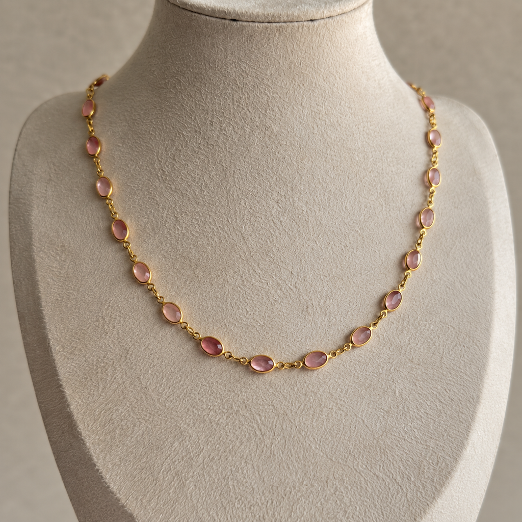 Baby Pink Stone Long Chain Necklace
