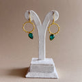 Studded Hoop Emerald Teardrop Drop Earrings