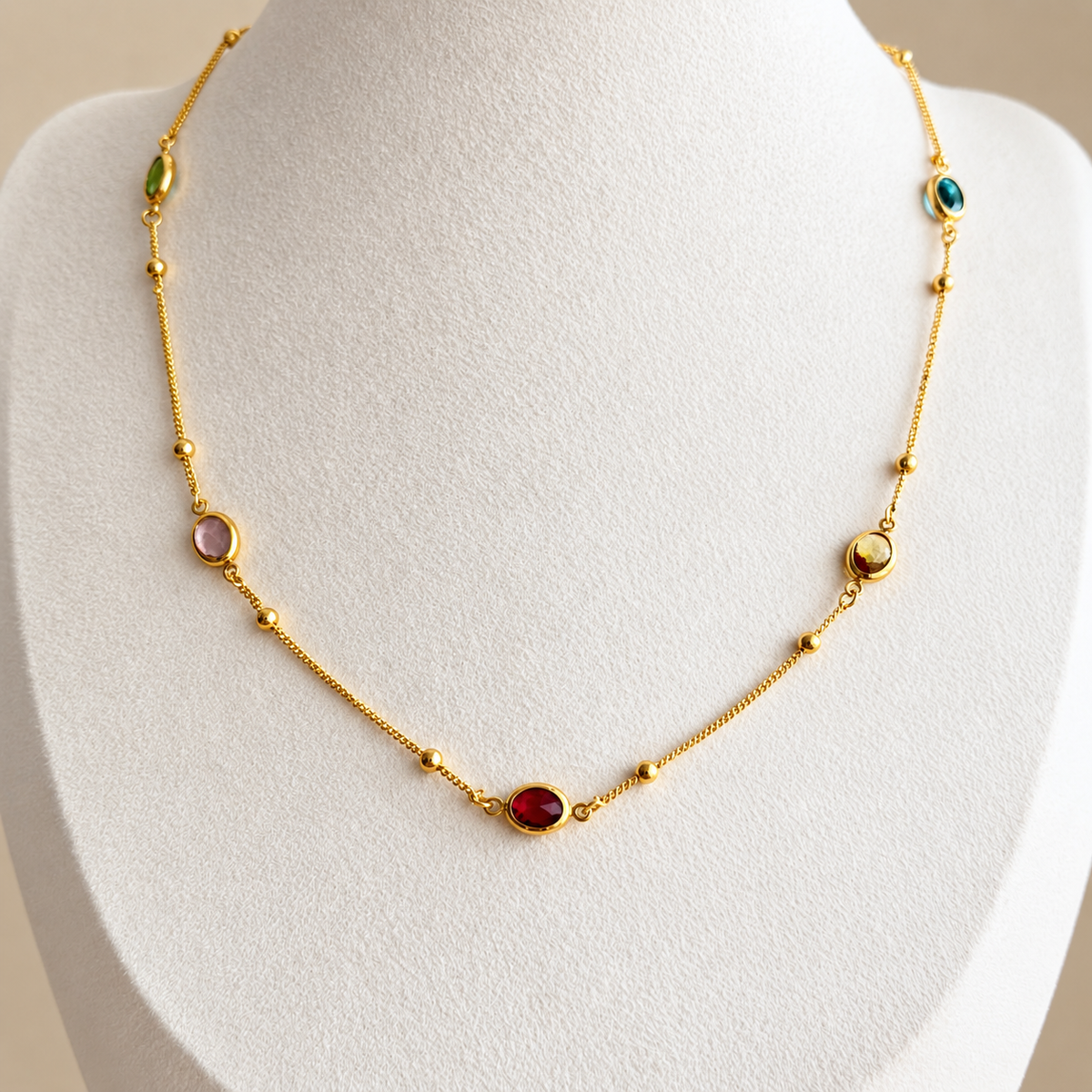 Multicolour Gemstone Station Necklace