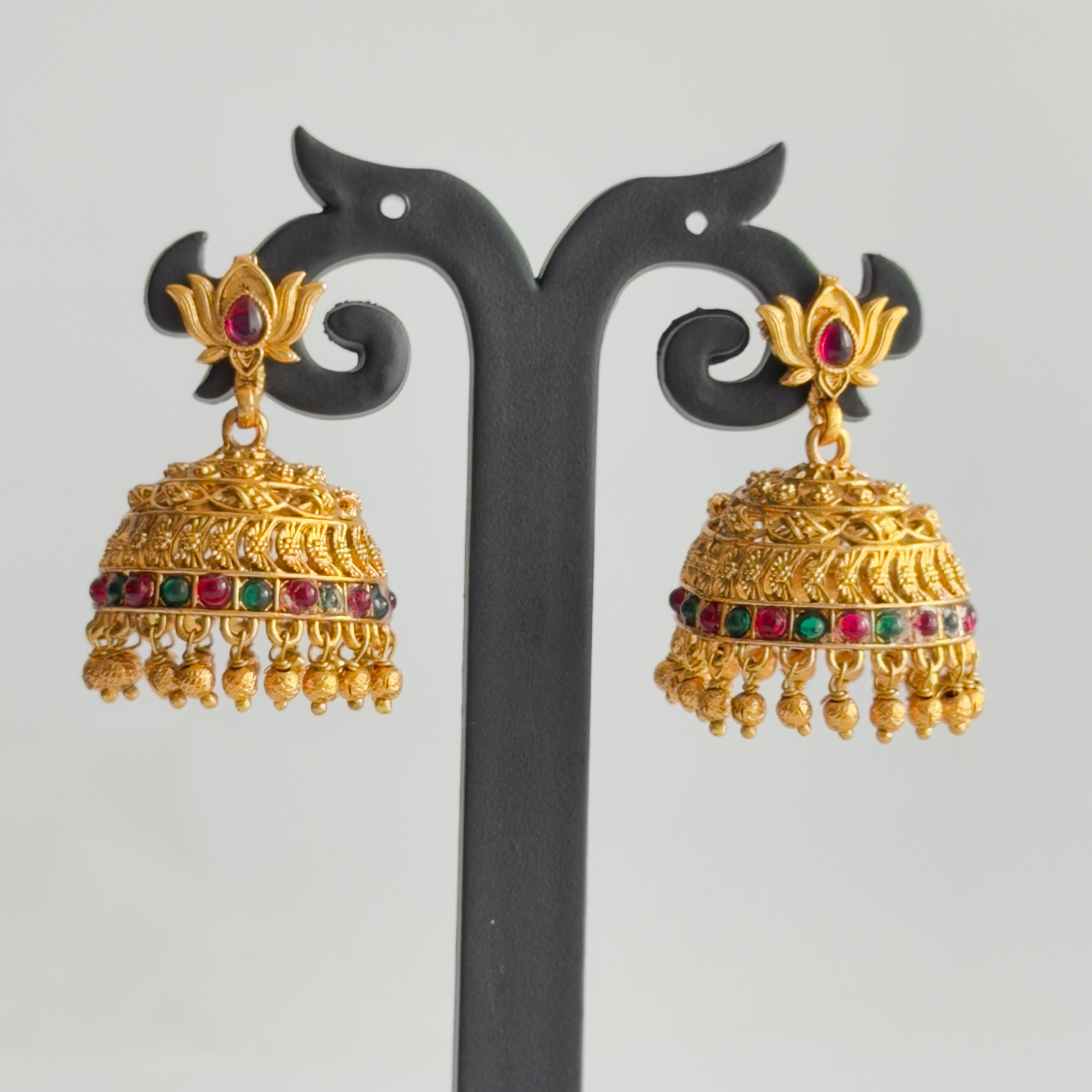 Ruby and Green Kemp Jhumka