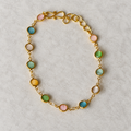 Gold Chain Bracelet with Multicolour Pastel Cabochon Stones