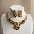 Antique Gold Meenakari Necklace Set with Ghungroo Earrings