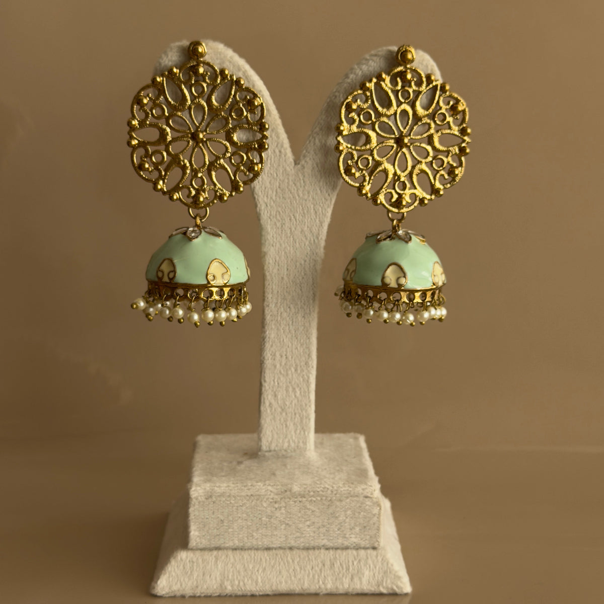 Mint Green Meenakari Jhumka Earrings