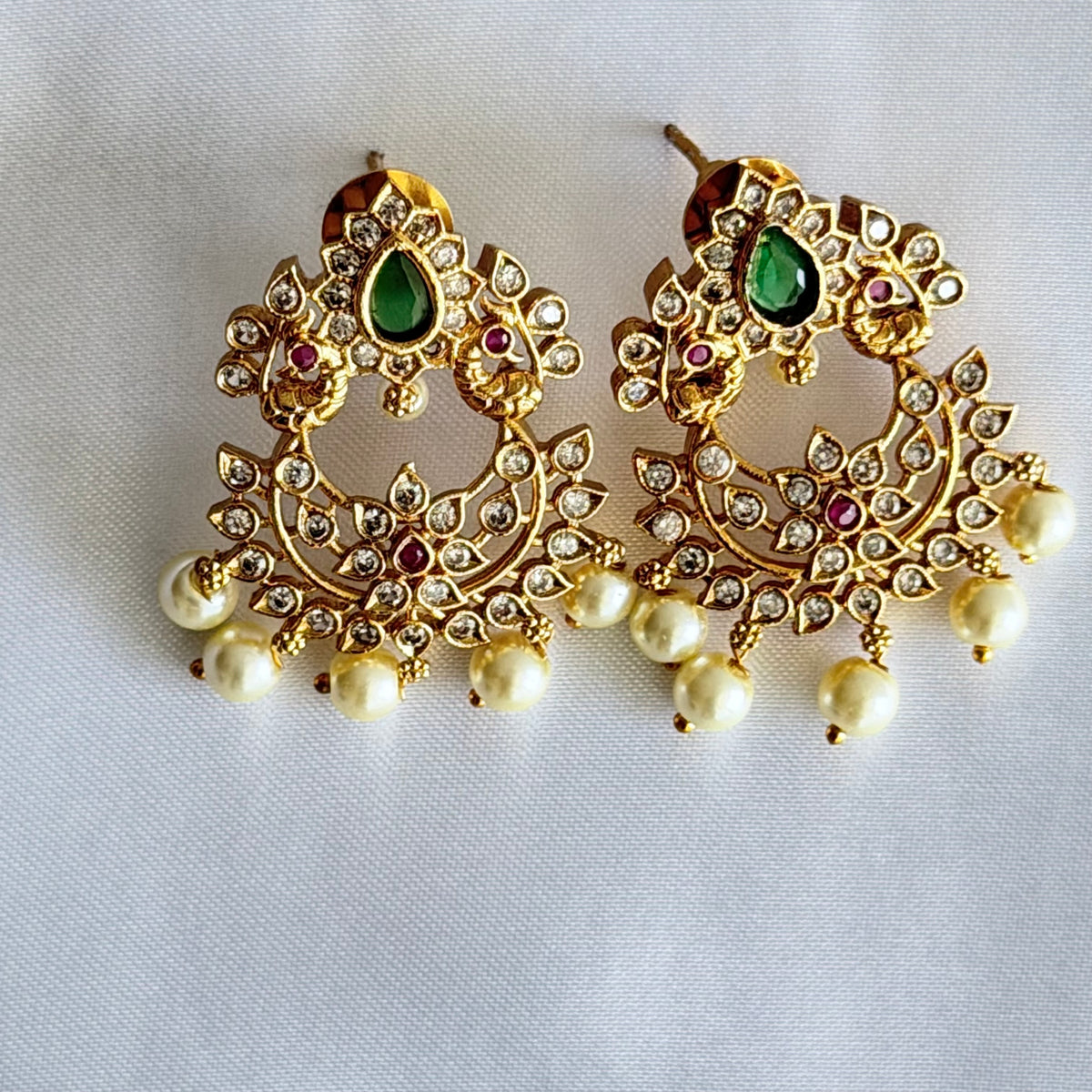 Emerald Pearl Chandbali Earrings
