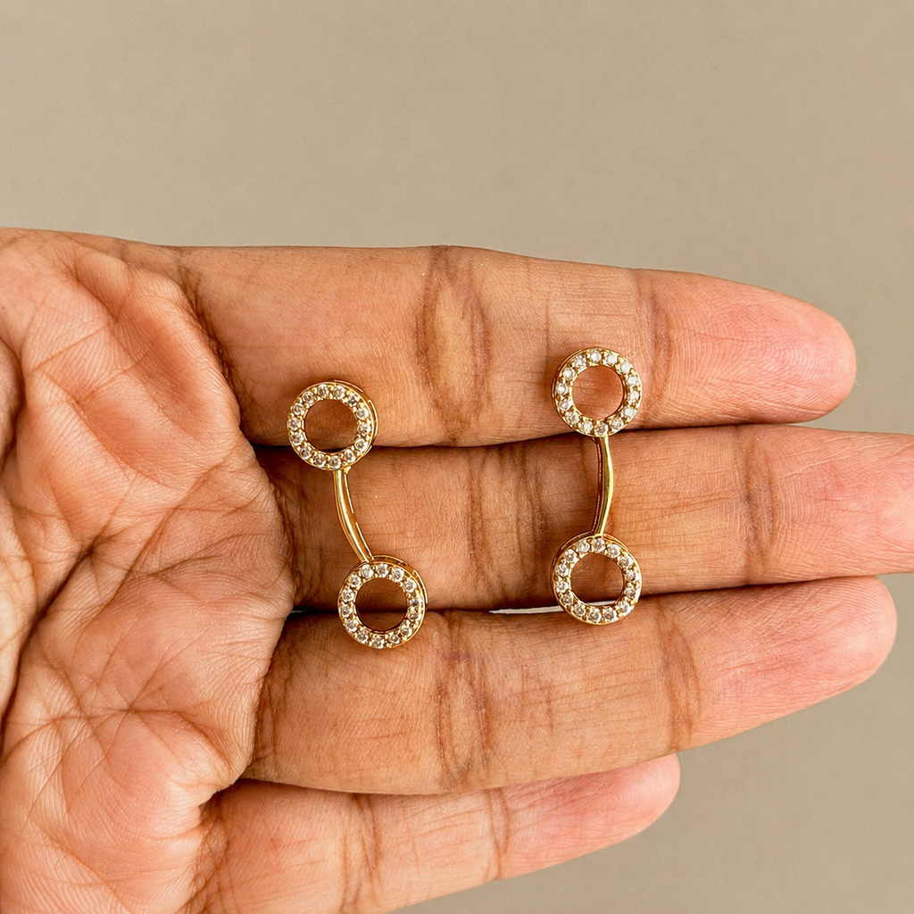 Gold Circle Link Necklace & Earrings Set with CZ Stones