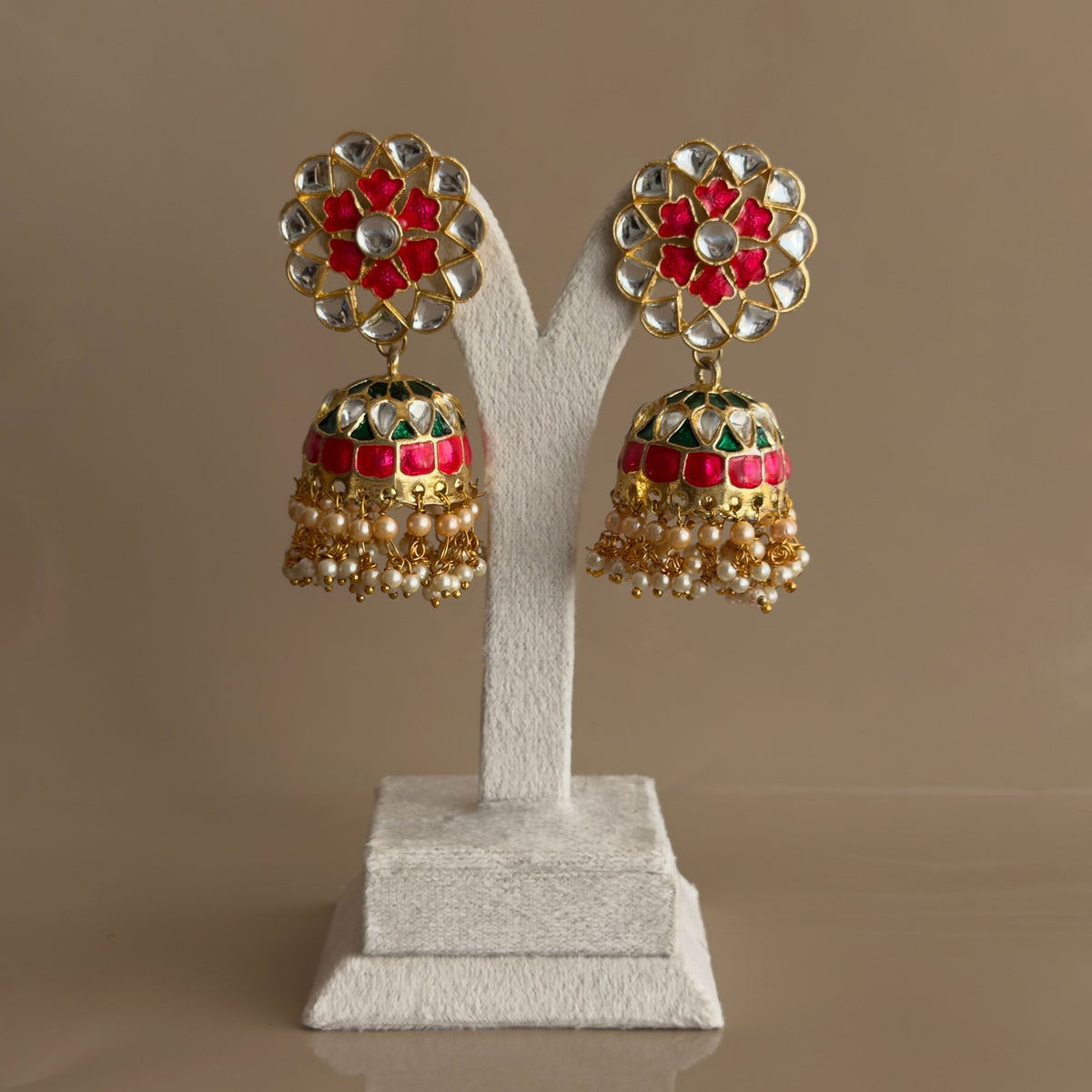 Kundan Meenakari Jhumka Earrings