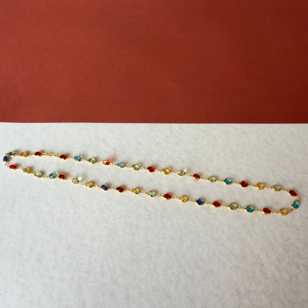 Multicolour Oval Crystal Chain Necklace