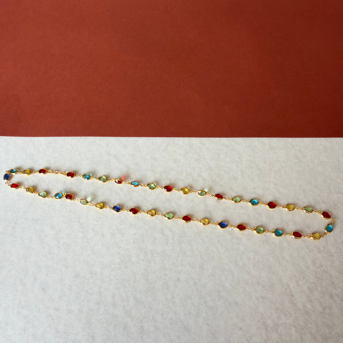 Multicolour Oval Crystal Chain Necklace