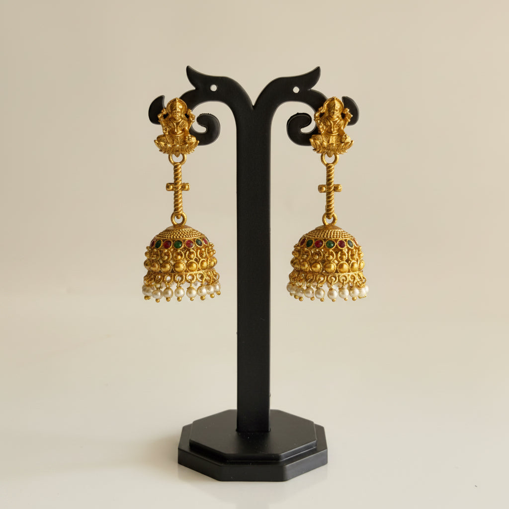 Lakshmi Motif Long Neck Jhumka