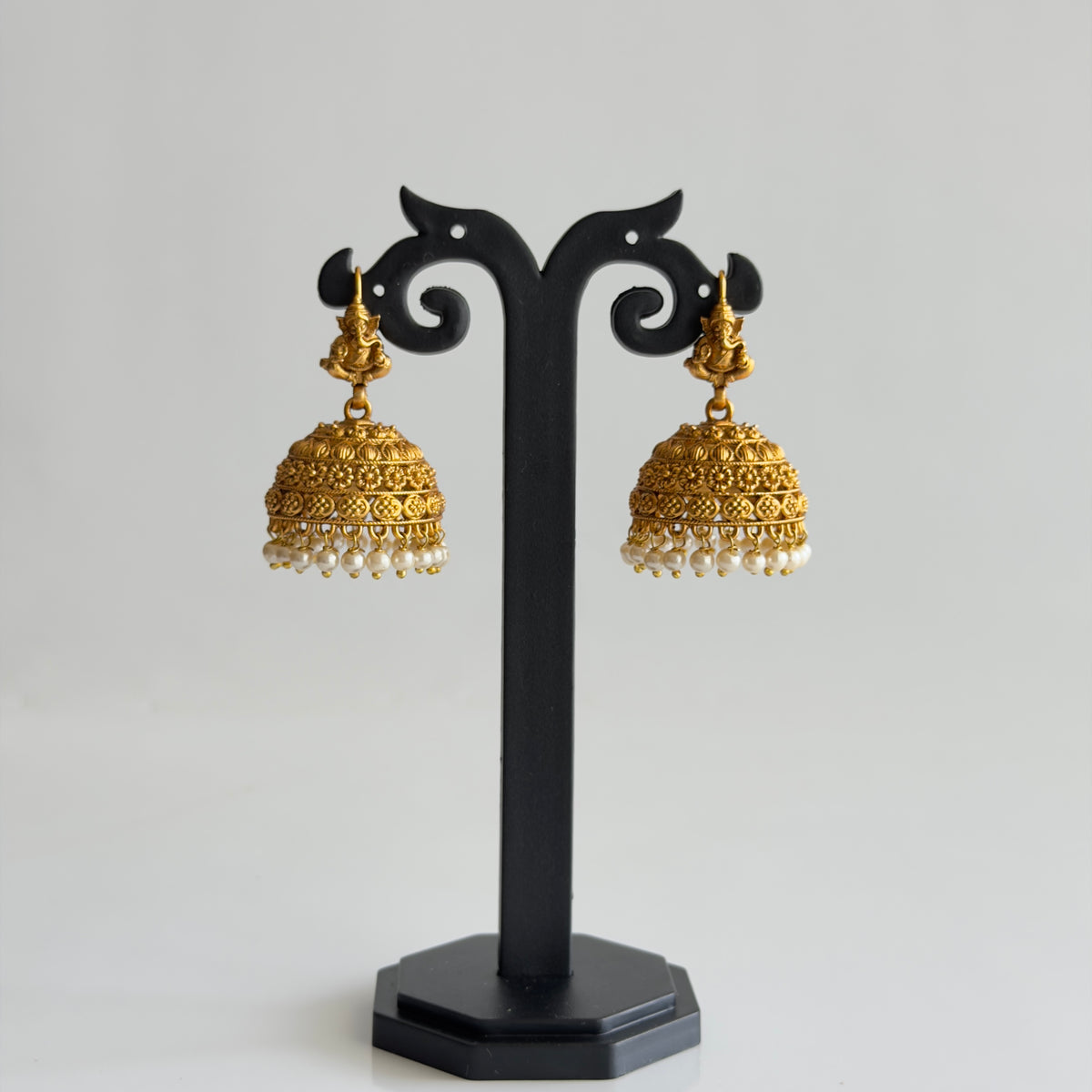 Small Ganesh Motif Pearl Drop Earrings