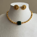 Antique Gold Beaded Necklace & Temple Stud Earrings Set