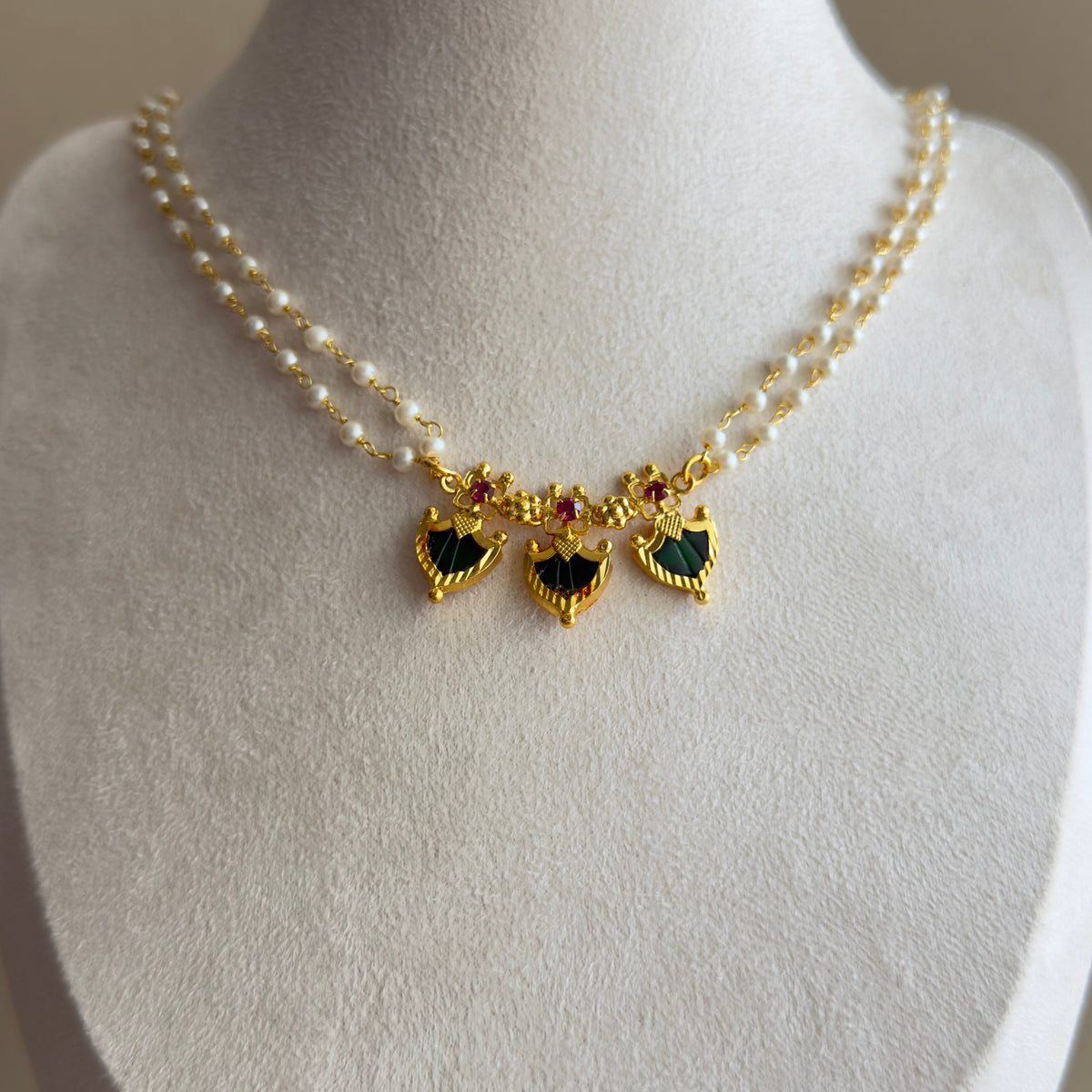 Green palakka pearl double layered Necklace
