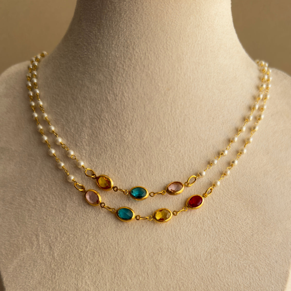 Pearl & Gemstone Double Strand Necklace