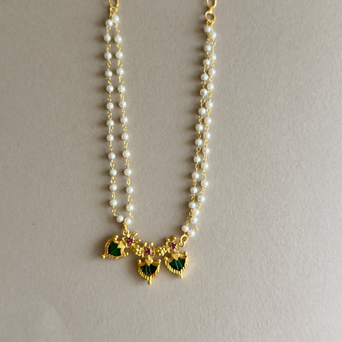 Green palakka pearl double layered Necklace