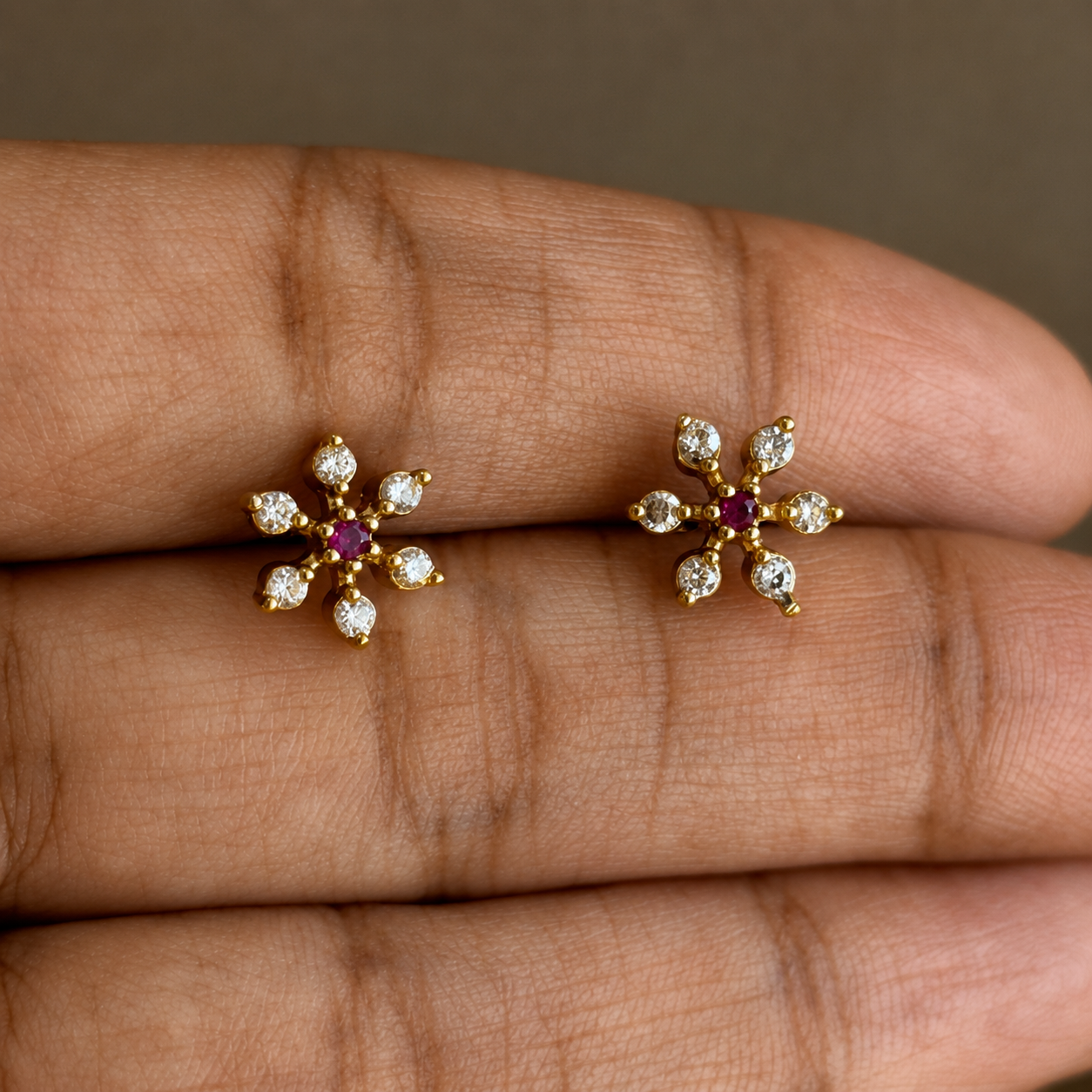 Ruby CZ Flower Necklace Set with Earrings