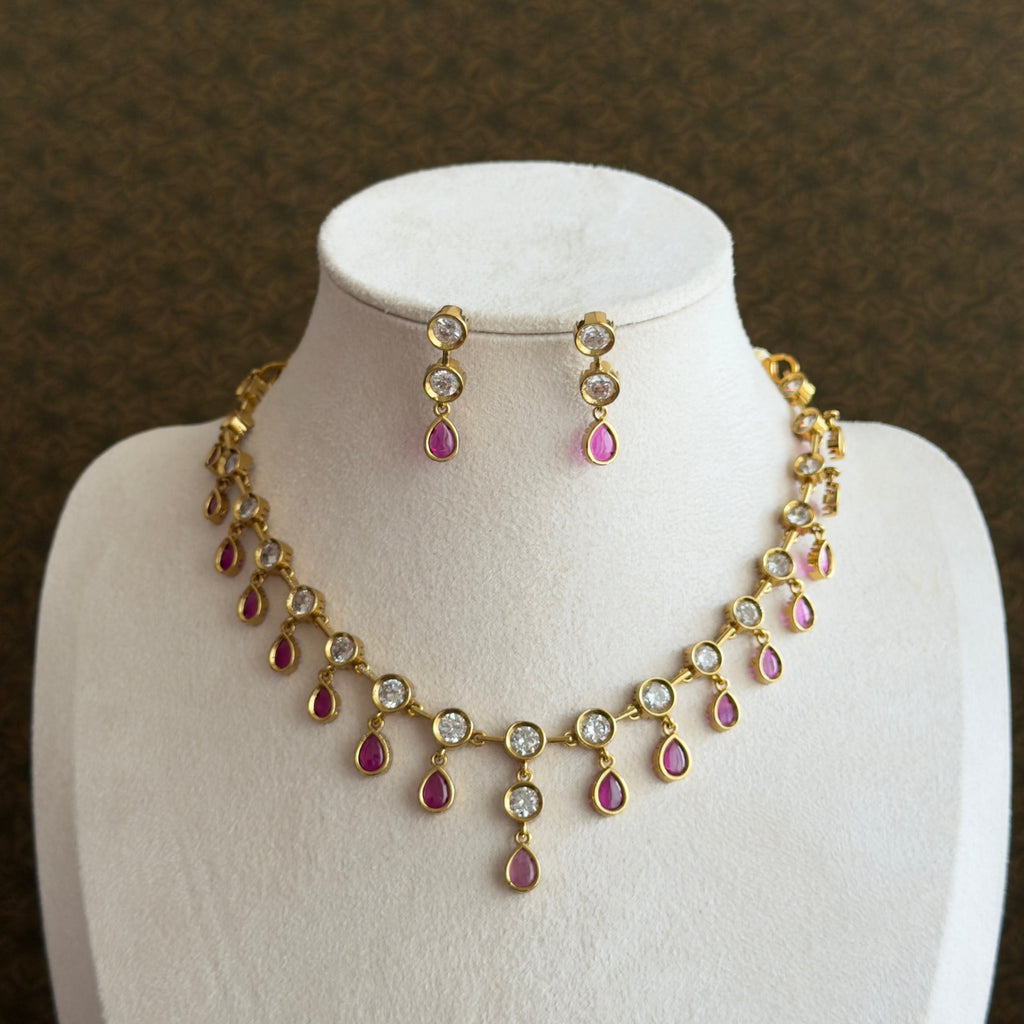 Ruby & Diamond Style Gold Necklace Set