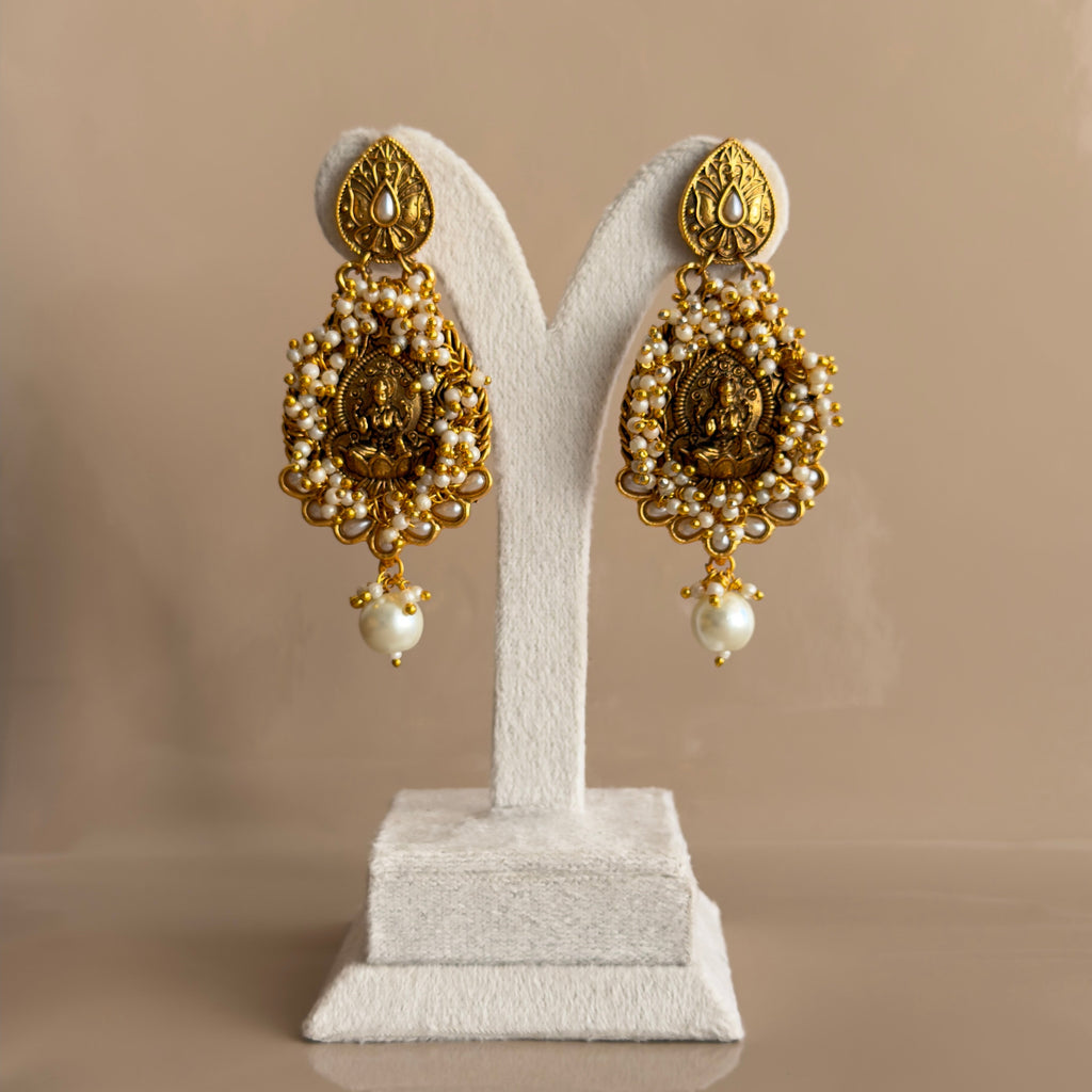 Lakshmi Temple Pearl Drop Earrings
