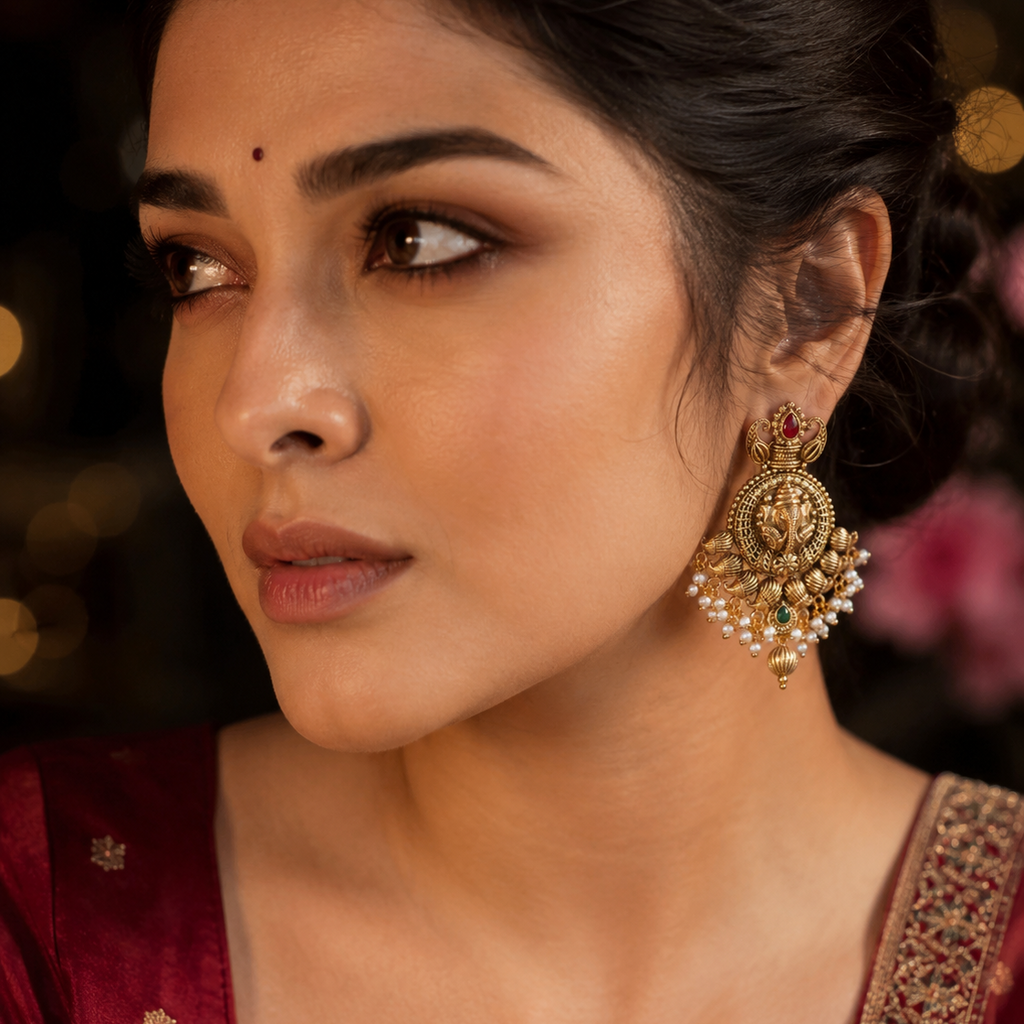 Intricate Ganesh Motif Earrings