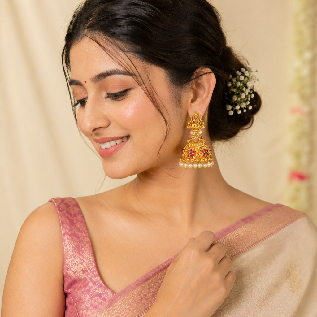 Lakshmi Temple Jhumka Earrings