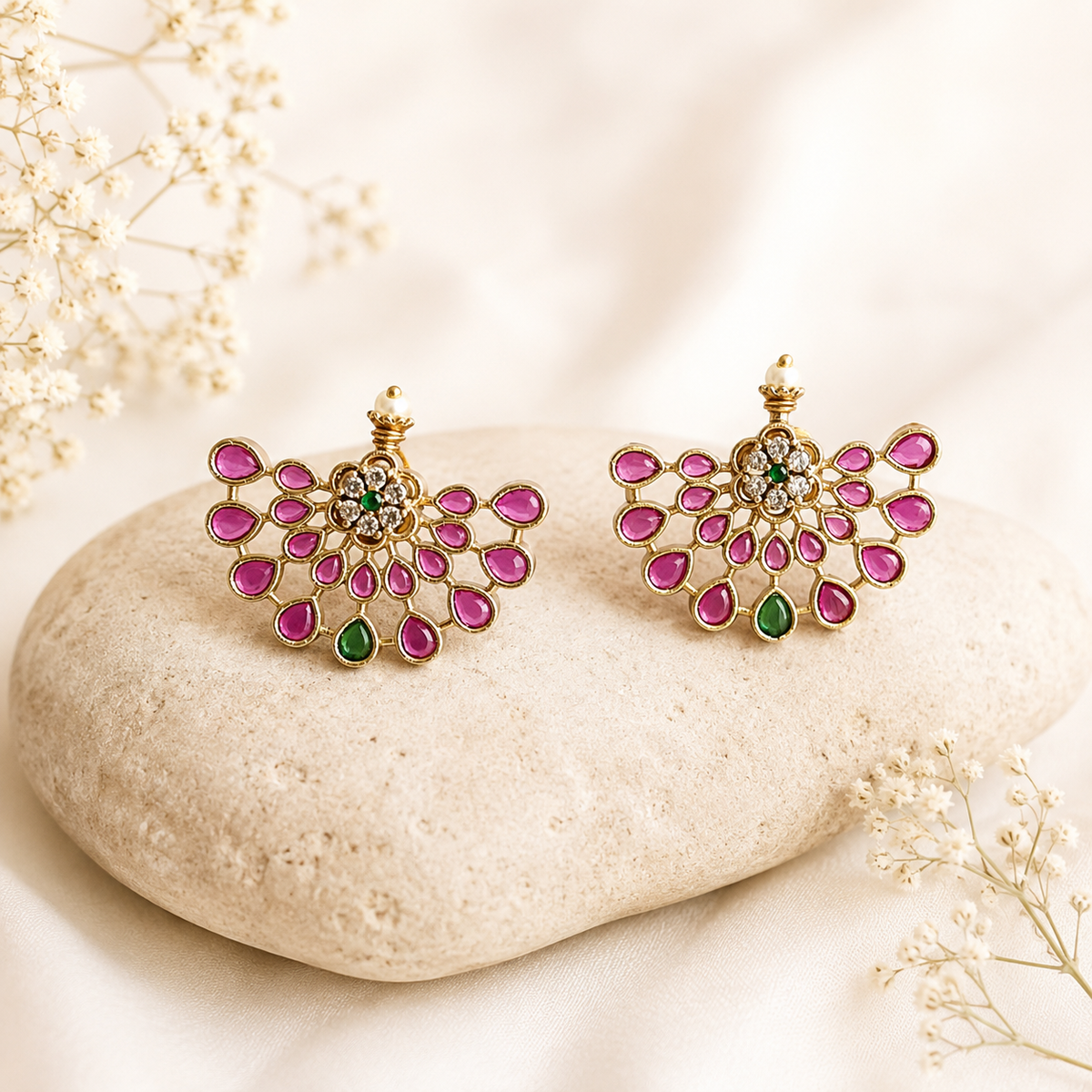 Ruby Kemp Peacock Fan Stud Earrings