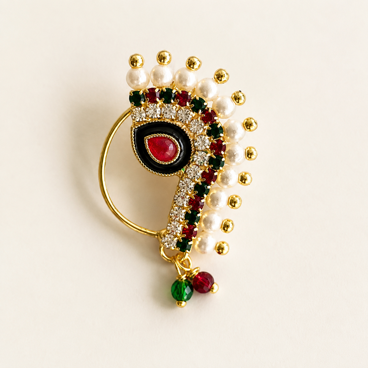Maharashtrian Pearl Nath with Ruby & Emerald Drops