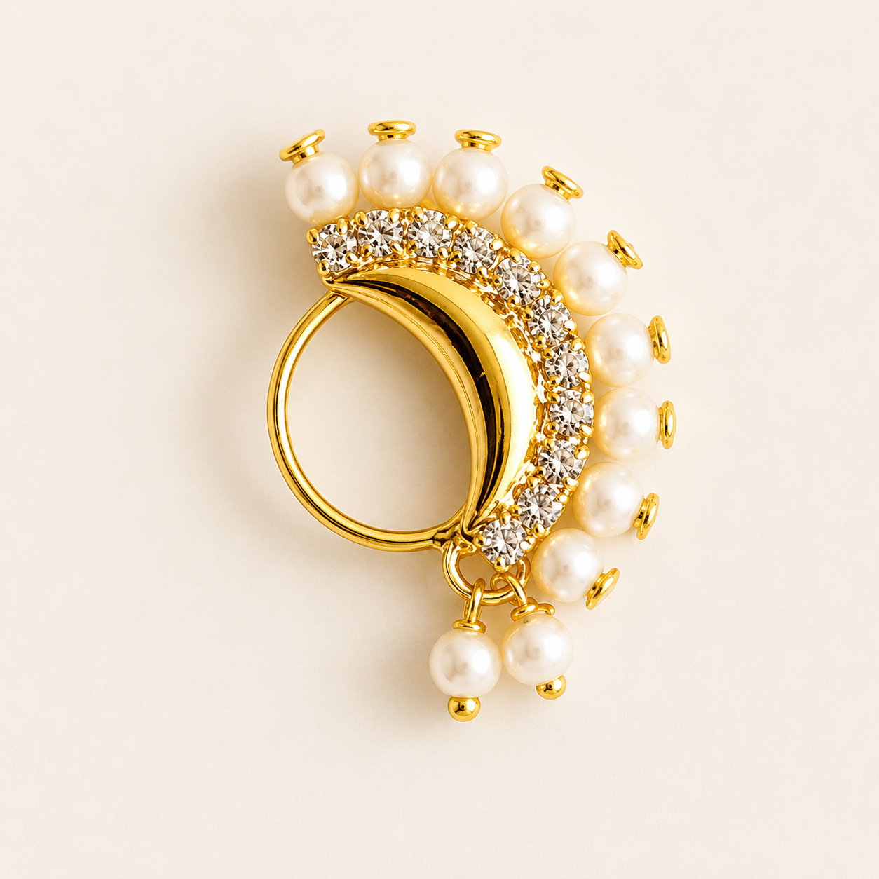 CZ Diamond Pearl Crescent Maharashtrian Nath