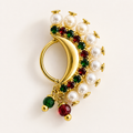 Pearl, Ruby & Emerald Crescent Gold Ring