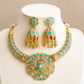 Mint & Pink Meenakari Necklace Set with Jhumka Earrings