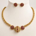 Ruby Grid Ball Necklace Set