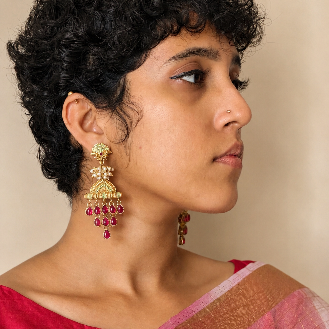 Manikya Mint Pink Pearl Chandeliers