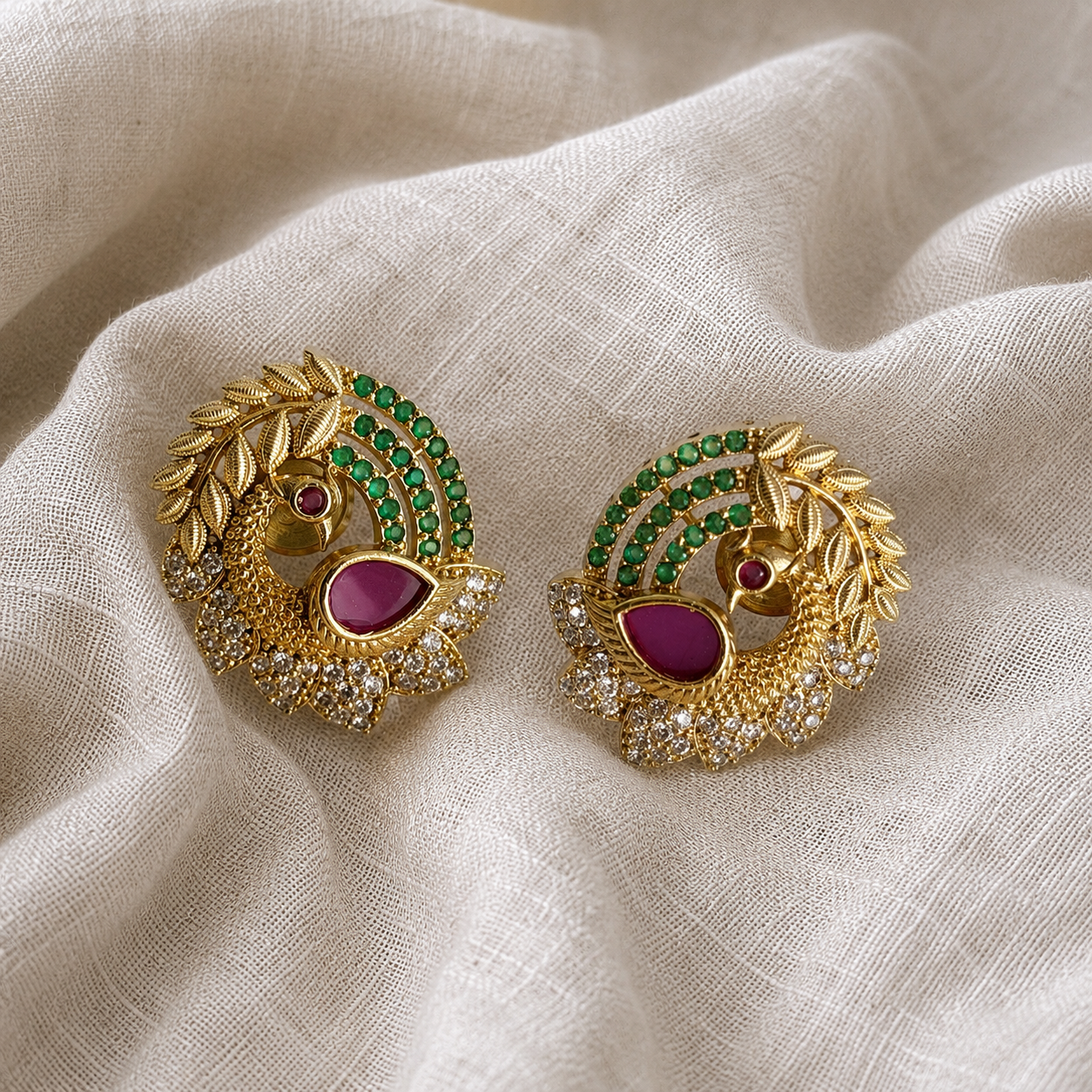 Peacock Motif Stud Earrings