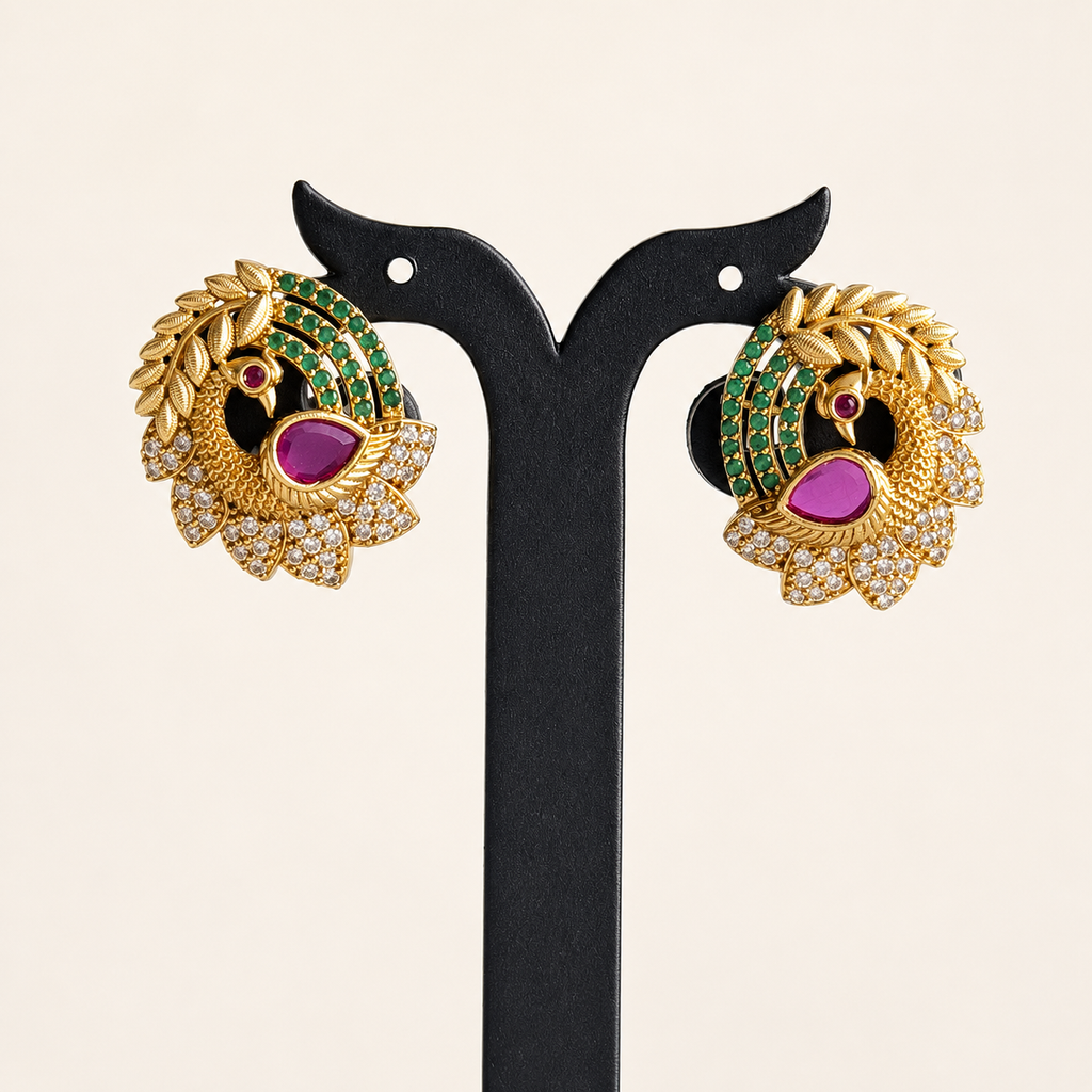 Peacock Motif Stud Earrings
