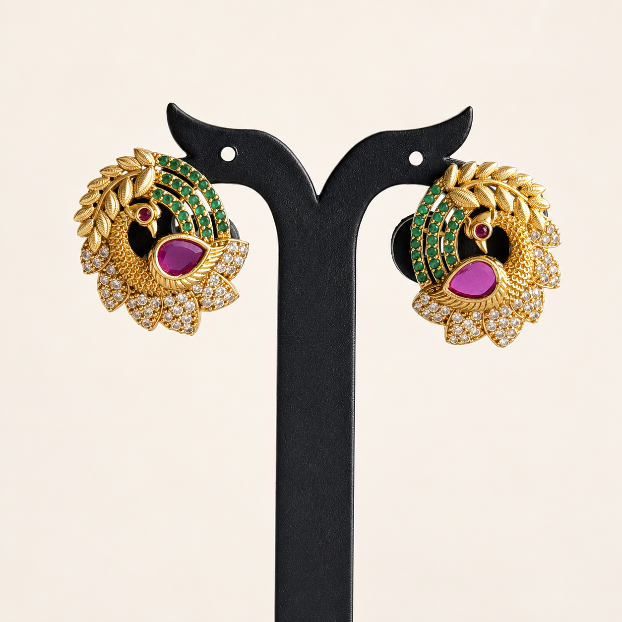 Peacock Motif Stud Earrings