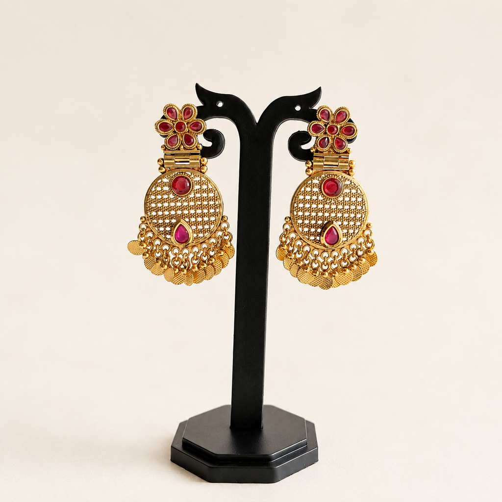 Ruby Kemp Coin Chandbali Earrings