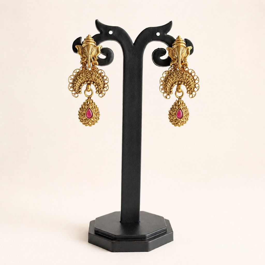 Ganesha Temple Drop Earrings
