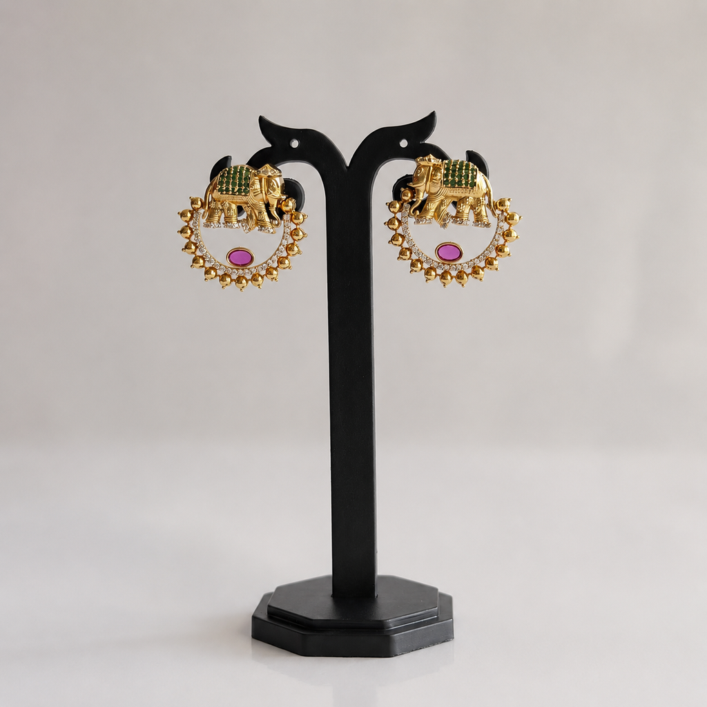 Temple Elephant Chandbali Earrings