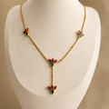 Lotus Motif Ruby Green Stone Necklace Set