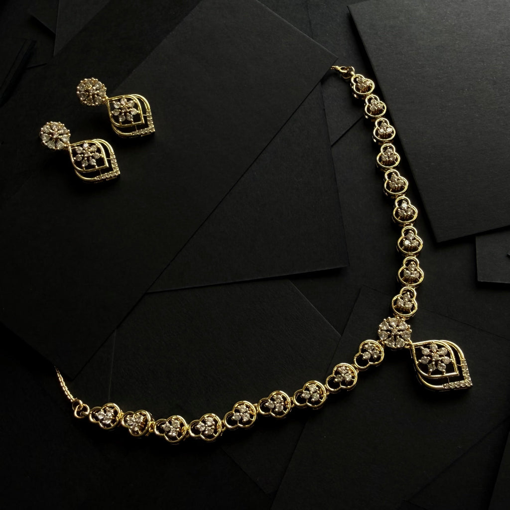 Diamond Floral Necklace Set with Earrings