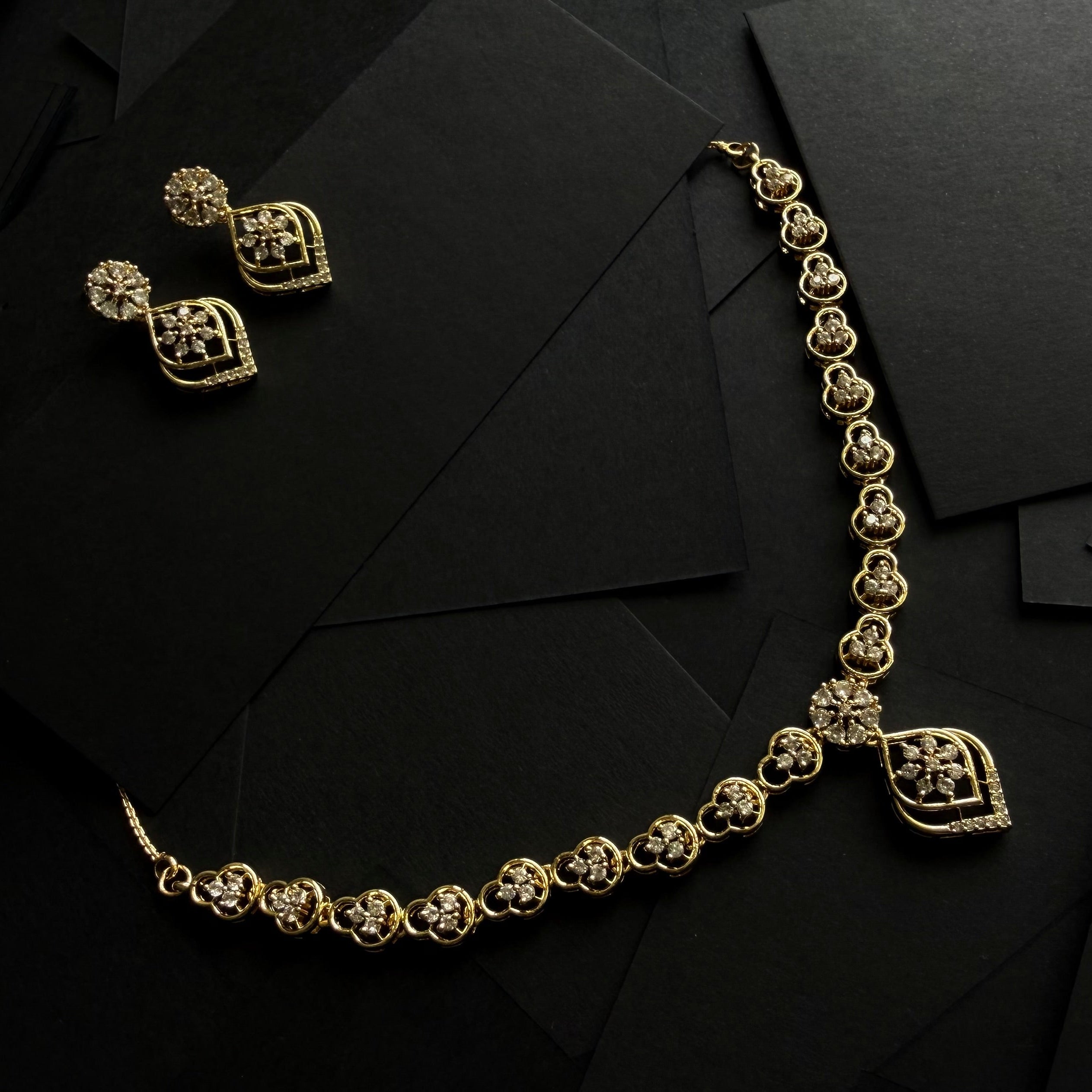 Diamond Floral Necklace Set with Earrings